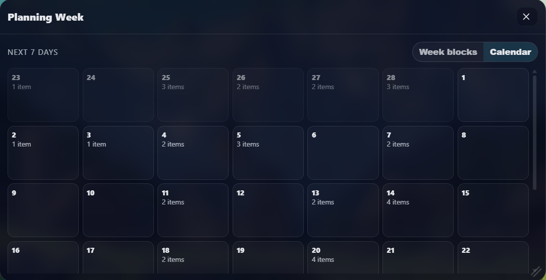 Calendar planning view